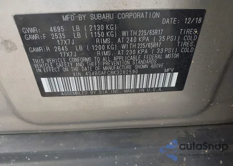 2019 Subaru Outback 2.5I Premium from USA, damaged, VIN 4S4BSAFC8K3282590